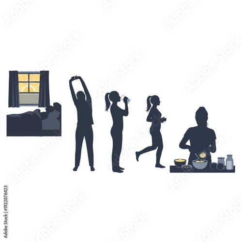 Silhouette illustration depicting stages of life from infancy to old age