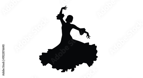 Flamenco dancer silhouette in a dynamic pose with flared dress