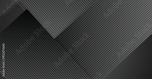 Modern dark abstract geometric background with overlapping striped shapes creating an elegant design