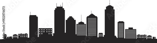 City skyline silhouette vector illustration featuring modern skyscrapers urban buildings and downtown architecture landscape background design