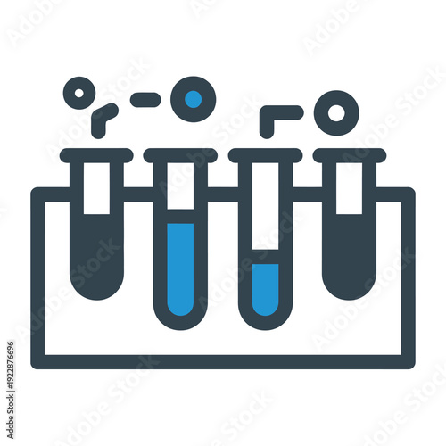Vector of laboratory test tubes with blue liquid in a scientific setup