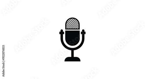 Simple black and white illustration of a vintage style microphone
