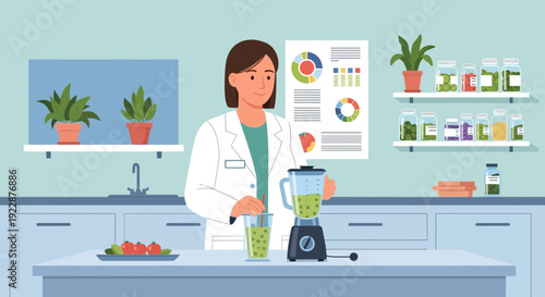 Female nutritionist preparing a healthy green smoothie.