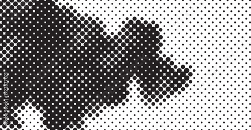 Abstract halftone pattern with black and white dots forming an organic shape, ideal for modern graphic design backgrounds