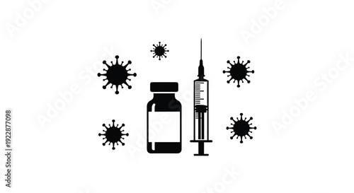 Coronavirus vaccine illustration featuring a vial and syringe depiction