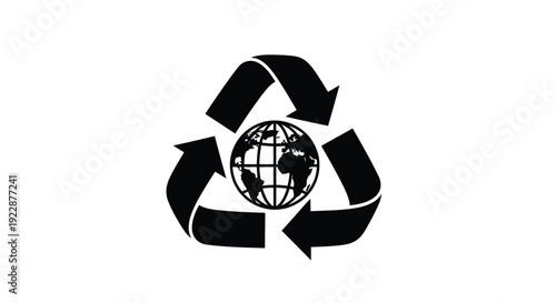 Global recycling symbol a world encompassed by chasing arrows