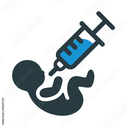 Vector of a baby being injected with a blue liquid from a syringe