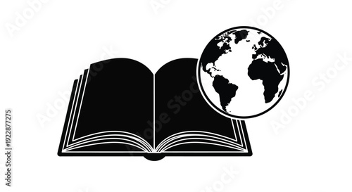 An open book with a globe superimposed representing global knowledge