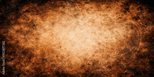 Aged brown parchment with a stained grunge texture provides an empty vintage background for antique retro art and rough design projects