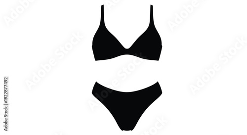 Black bikini silhouette isolated on a stark white background