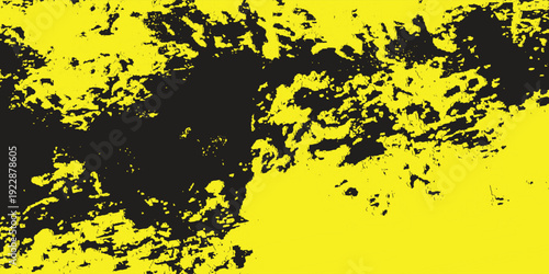 A bold abstract grunge texture featuring a rugged blend of black and bright yellow. The distressed design creates a modern, edgy look, perfect for backgrounds, posters, and digital media projects
