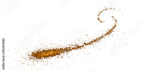 Isolated black ink splat and dry organic coffee grounds forming an abstract texture on a white background