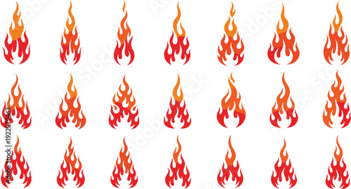 Fire Flame Icons Collection Red and Orange Blaze Vector Set
