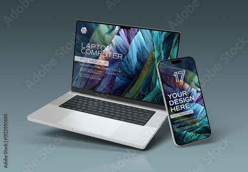 Isolated Smartphone and Laptop Mockup on Grey Background