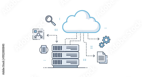Modern cloud computing concept with server and data exchange