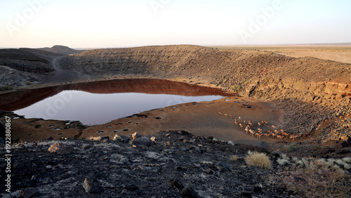 The red lake of Galyloma at sunset, Ethiopia