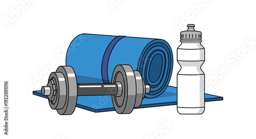 Fitness essentials dumbbell yoga mat and water bottle