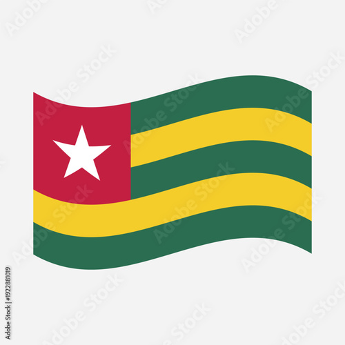 Waving flag of Togo isolated on white background, national flag and symbol of the Republic of Togo