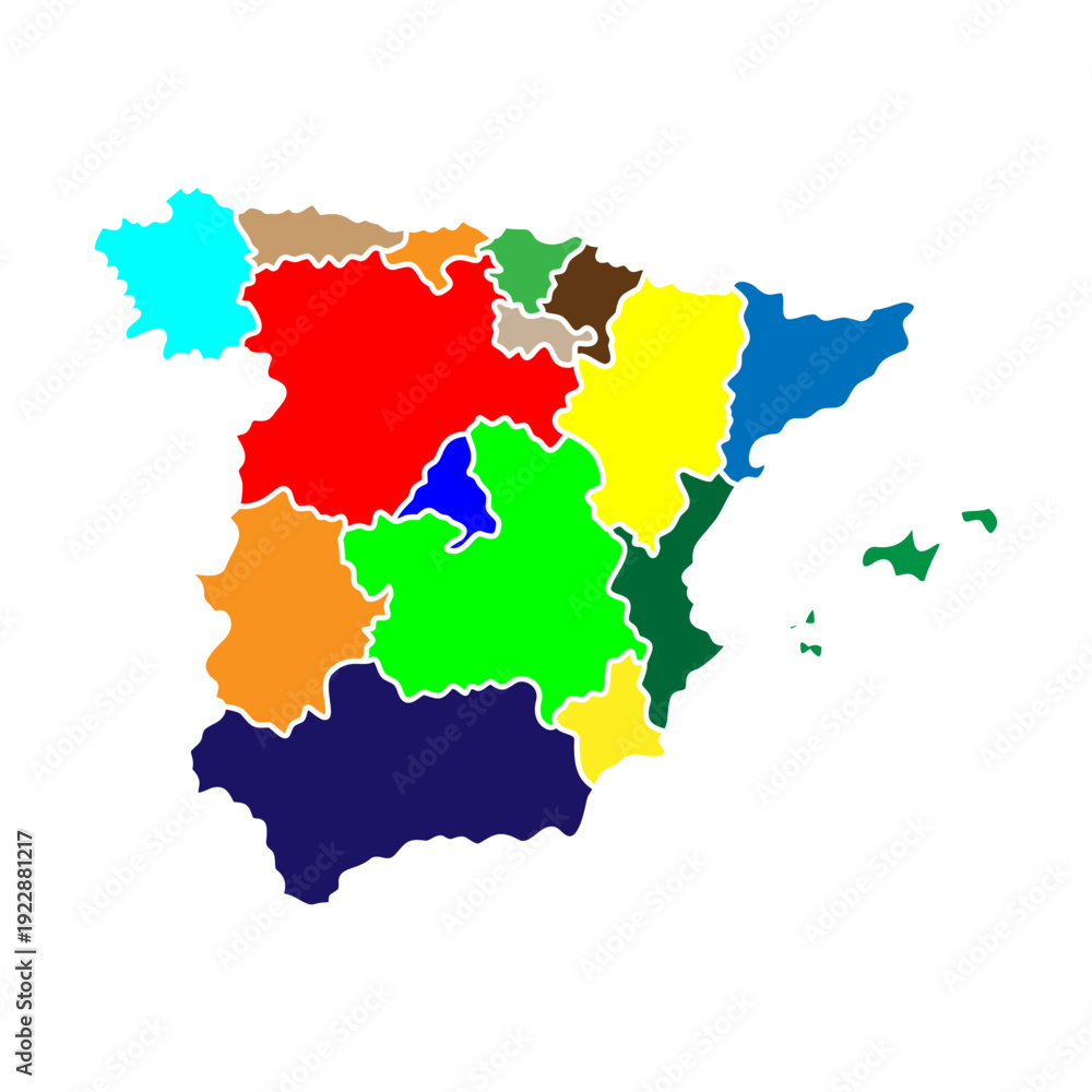 Fototapeta premium Political map of Spain showing autonomous communities with diverse color palette
