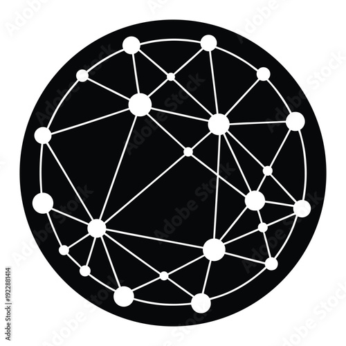 Abstract Neural Network Sphere with Connected Nodes Black and White AI Technology Background