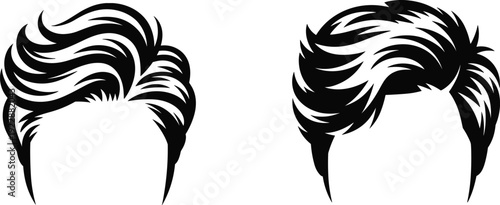 Male and female hair silhouette set, barbershop logo icons, beauty salon woman profile, mens hairstyle vector, fashion hair care branding graphics