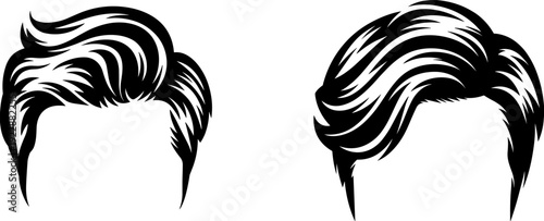 Male and female hair silhouette set, barbershop logo icons, beauty salon woman profile, mens hairstyle vector, fashion hair care graphics