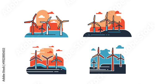 Wind Farm Line art abstract clean style illustration