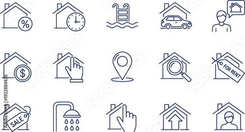 Real Estate and Property Line Icons Set Home Sale Rent Vector