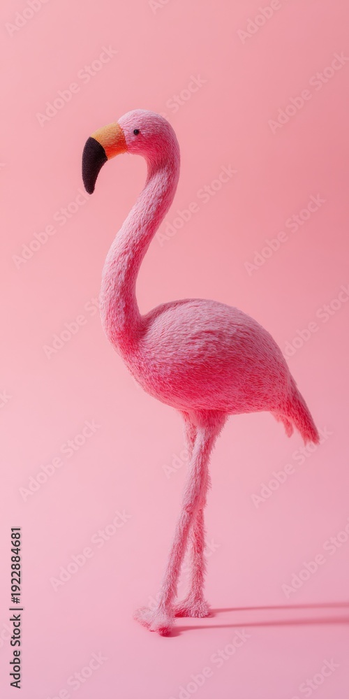 Obraz premium Vibrant pink flamingo against soft pink background standing gracefully
