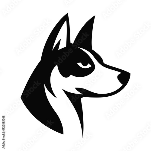 Vector illustration of a stylized husky dog head in black and white