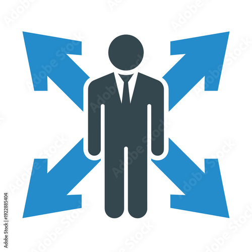 Vector illustration of a businessman standing with arrows pointing in different directions
