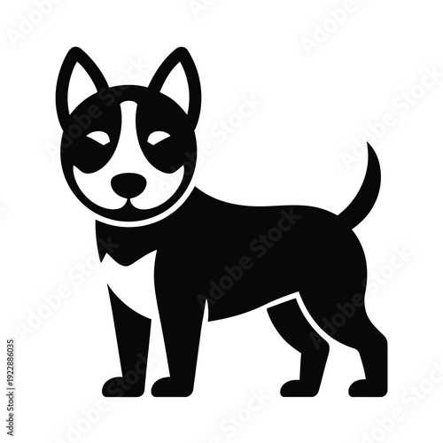 Vector illustration of a standing dog with perky ears and a wagging tail