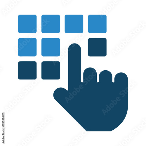 Vector illustration of a hand pressing a blue keypad button