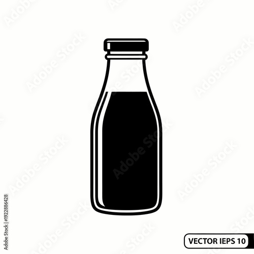 A minimalist black and white bottle of milk
