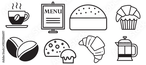 Bakery and coffee shop icons