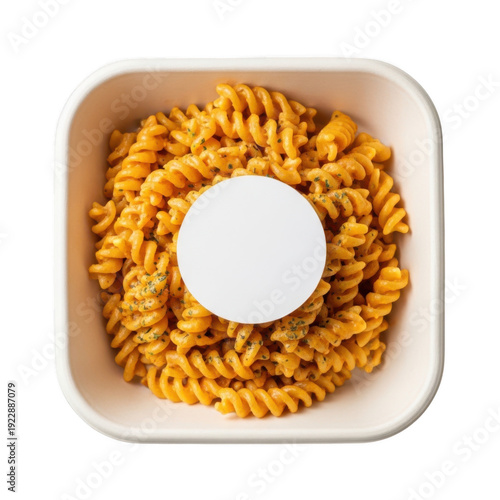 A white bowl filled with spiral pasta