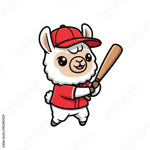 Cute cartoon llama baseball player holding bat ready to swing.