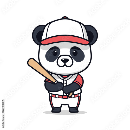 Cute Panda Character Playing Baseball.