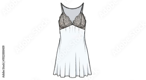 Women's Lace Negligee Vector Illustration, Isolated Fashion Flat Sketch isolated PNG with Transparent Background