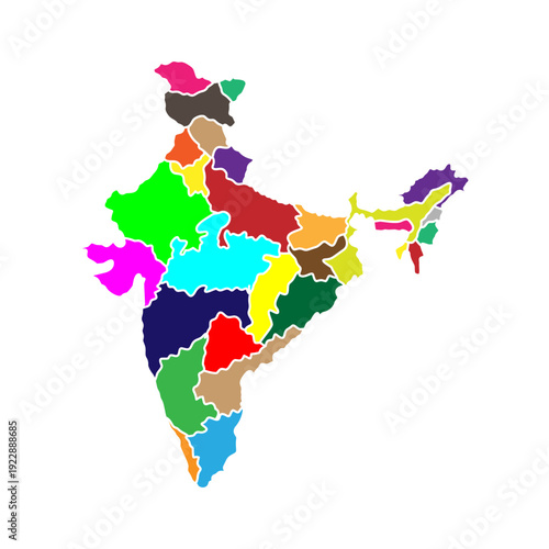 Colorful Map of India Highlighting States and Regions for Diverse Designs