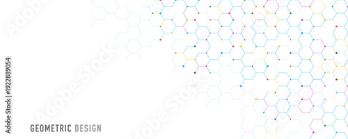 Graphic design element with abstract geometric background of simple hexagon pattern