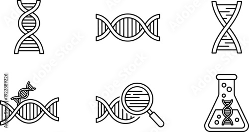 Set of dna outline icons genetic engineering biology science