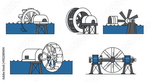 Water Turbine Line clean modern color vector
