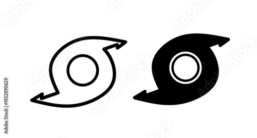 Hurricane and typhoon icon set in solid and stroke outline style for weather forecast. Vector