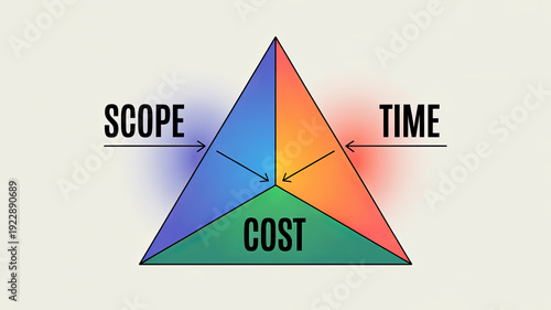 Project Triangle: Conceptualize the project triangle, illustrating the crucial balance between scope, time, and cost to achieve project success.