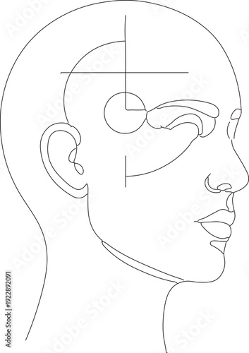 Minimalist Line Art Head Anatomy Side View Geometric Outline