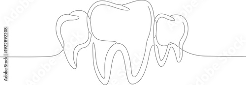 Continuous Line Art Tooth with Two Adjacent Teeth Dental Illustration