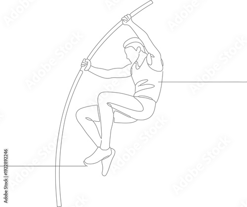 Minimalist Line Art Pole Vault Athlete Sport Competition Illustration