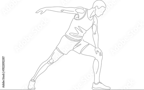 Minimalist Continuous Line Drawing of Athlete Stretching Exercise for Fitness