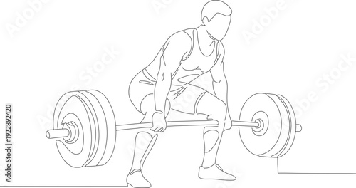 Minimalist Outline Style Gym Workout Barbell Deadlift Man Line Drawing Illustration